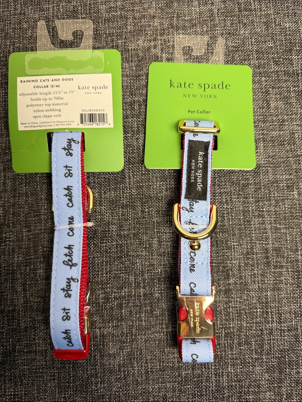 kate spade Raining Cats and Dogs Printed Pet Collar with Gold Hardware S/M